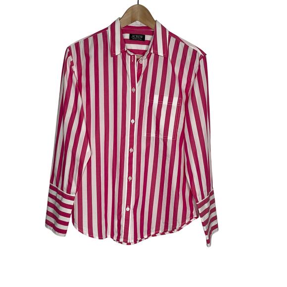 J. Crew Garcon Long Sleeve Button Up Shirt Womens Pink White Stripe Cotton - Picture 2 of 10